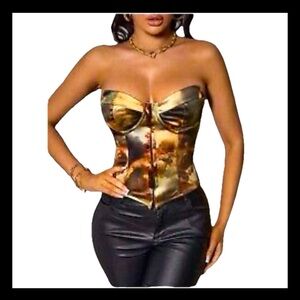 Shein SXY Graphic Print Criss Cross Push Up Tube Top/Corset M NWT